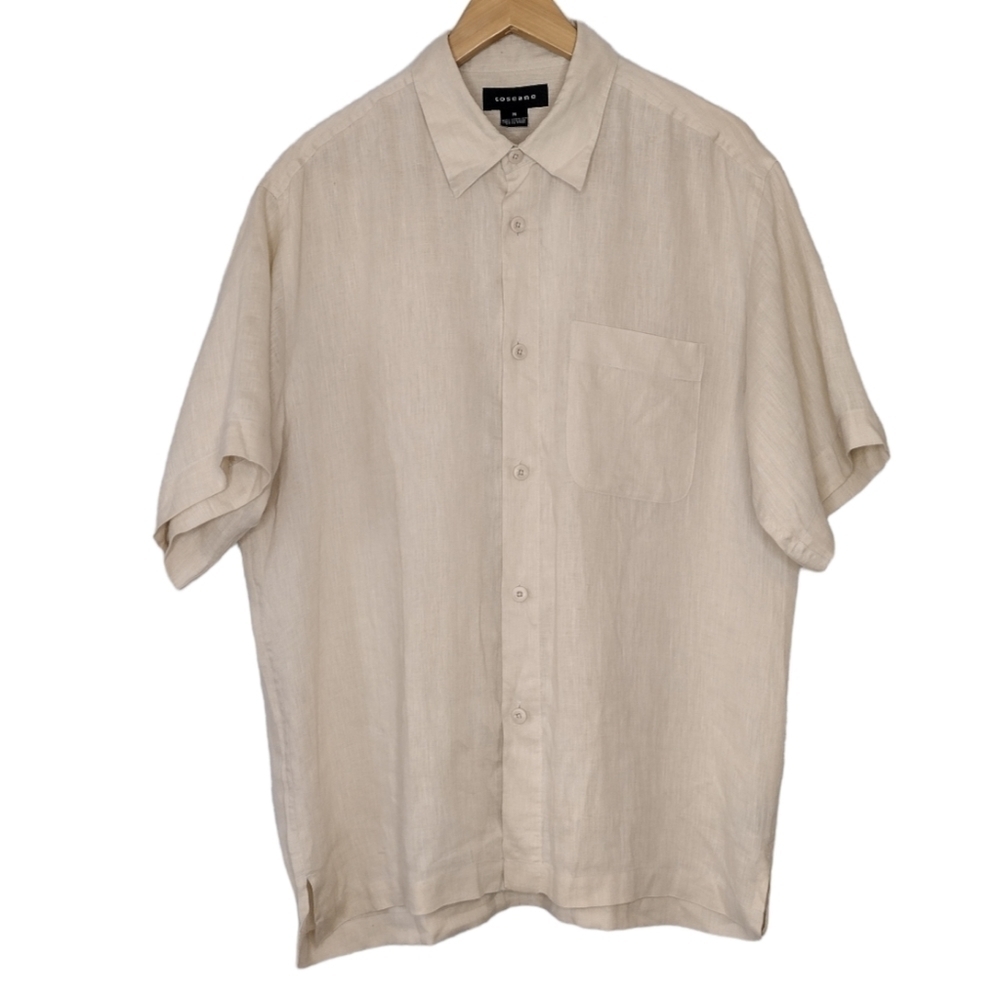Toscano 100% Linen Men's Short Sleeve Front Button Down Shirt Sz M